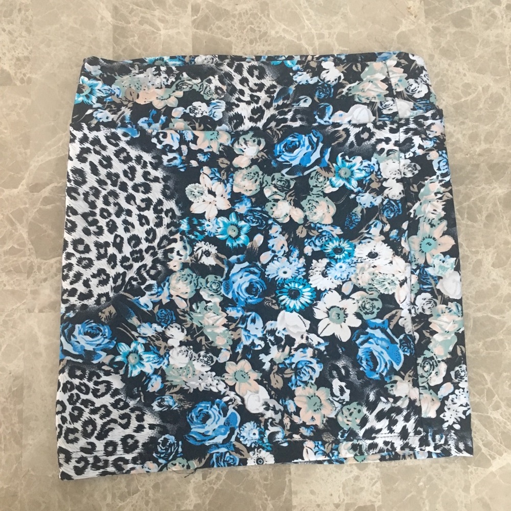 Flower Animal Print Mini Skirt